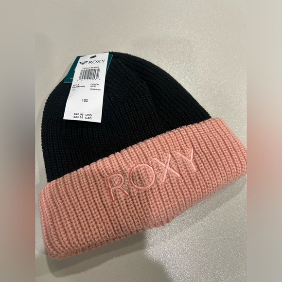 Roxy Accessories - Roxy Women's Freja Beanie Black Pink Double Layer Rib-Knit Acrylic Cozy NWT Hat